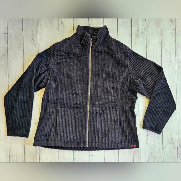 Woolrich Thick Soft Black Ribbed Velour Zip Up Jacket Coat W/ Pockets Size XL - Picture 2 of 7